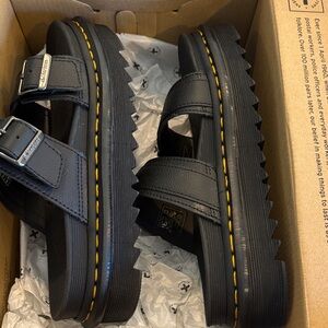 Dr. Martens Myles Black Sandals with Yellow Stitching NWT